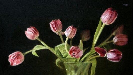 Still Life Painting : SL070_Tulips_SivaNyayapathi_18x24in